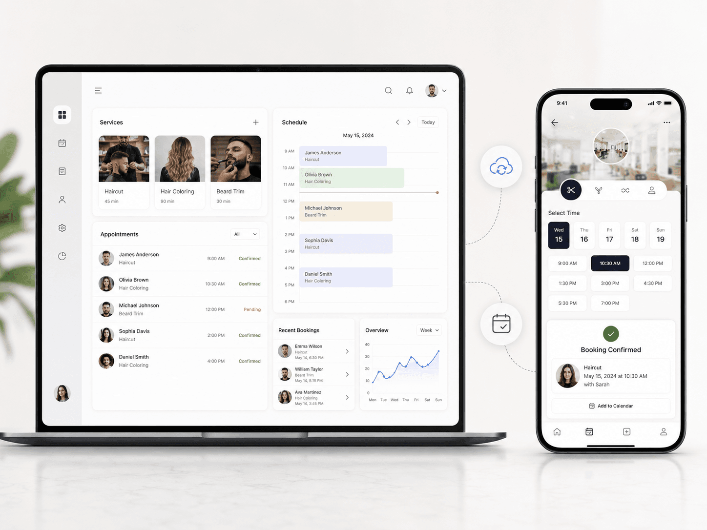 Grace Rest Skin Studio admin dashboard and mobile booking confirmation mockups