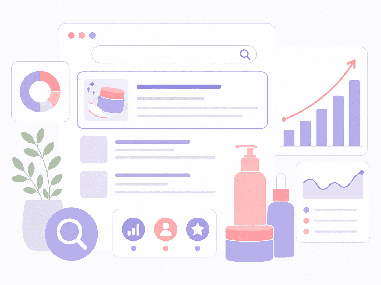 iAesthetic search, product, analytics, and growth illustration