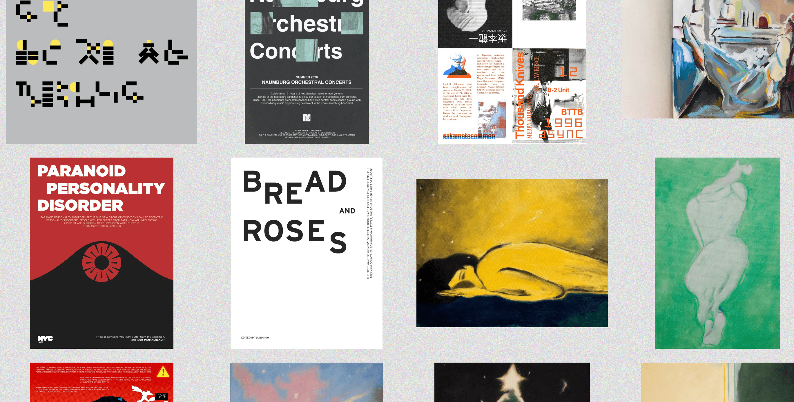 goyohisgoyoh portfolio grid with posters, typography, and illustration work