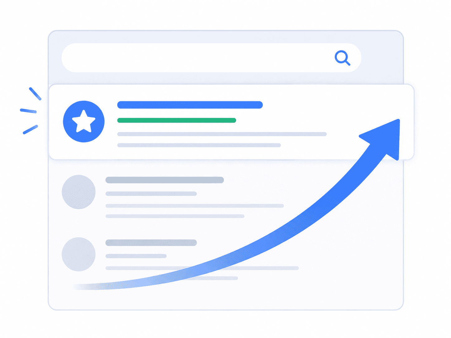 Search result and upward arrow illustration representing SEO growth