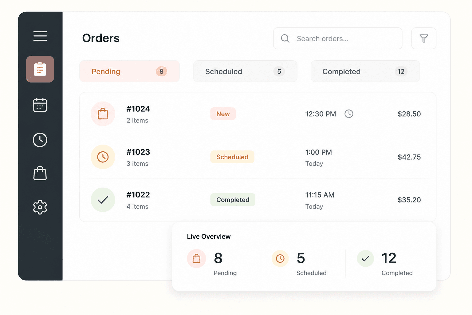 Happy Tuna branch menu controls and ordering availability dashboard